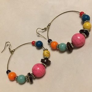 Boho style beaded hoop earrings